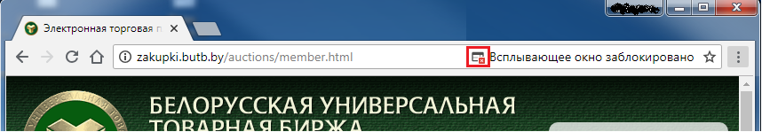 Предупреждение о заблокированных всплывающих окнах в браузере Google Chrome