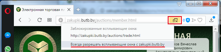 Изменение параметров блокировки для веб сайта в браузере Opera